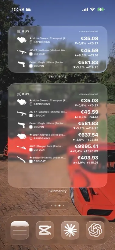 Translucent buy list widget over a wallpaper